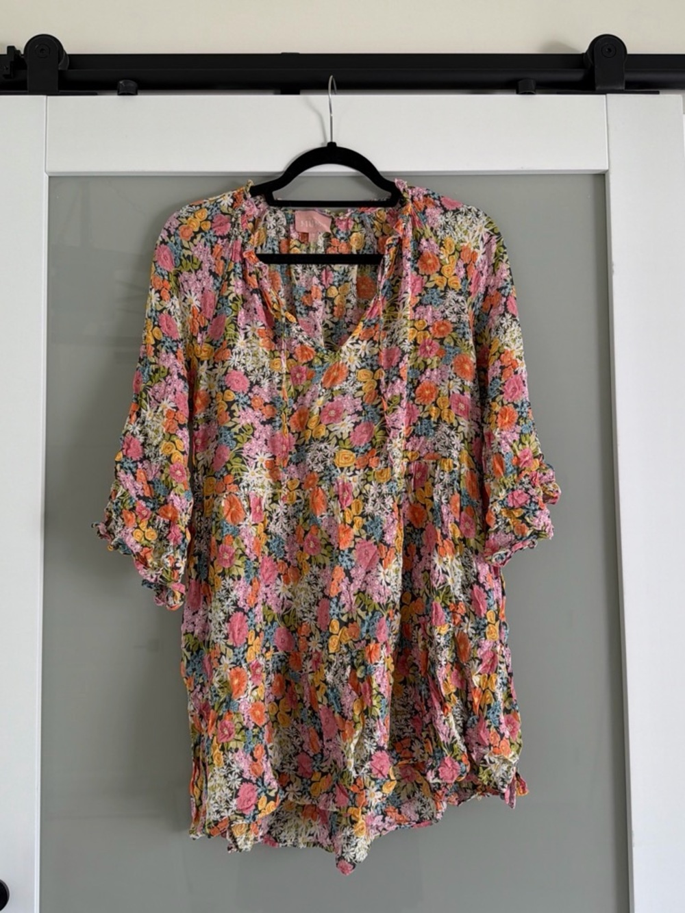 Fun flowy and flirty Floral Pink and Yellow V-Neck Women’s Top